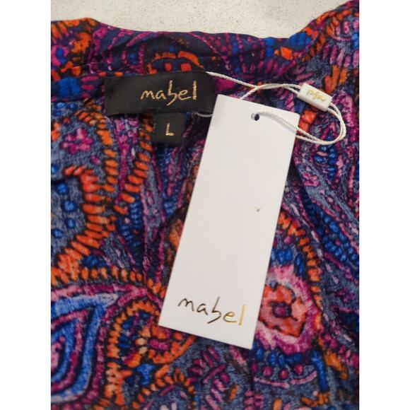 Mabel Navy Orange & Blue Paisley Tasseled Neck Tunic Top Women Large Boho NWT - Picture 10 of 10